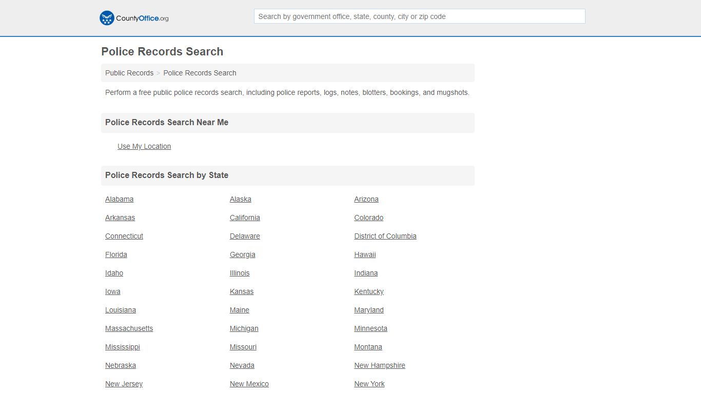 Police Records Search (Accidents & Arrest Records) - County Office